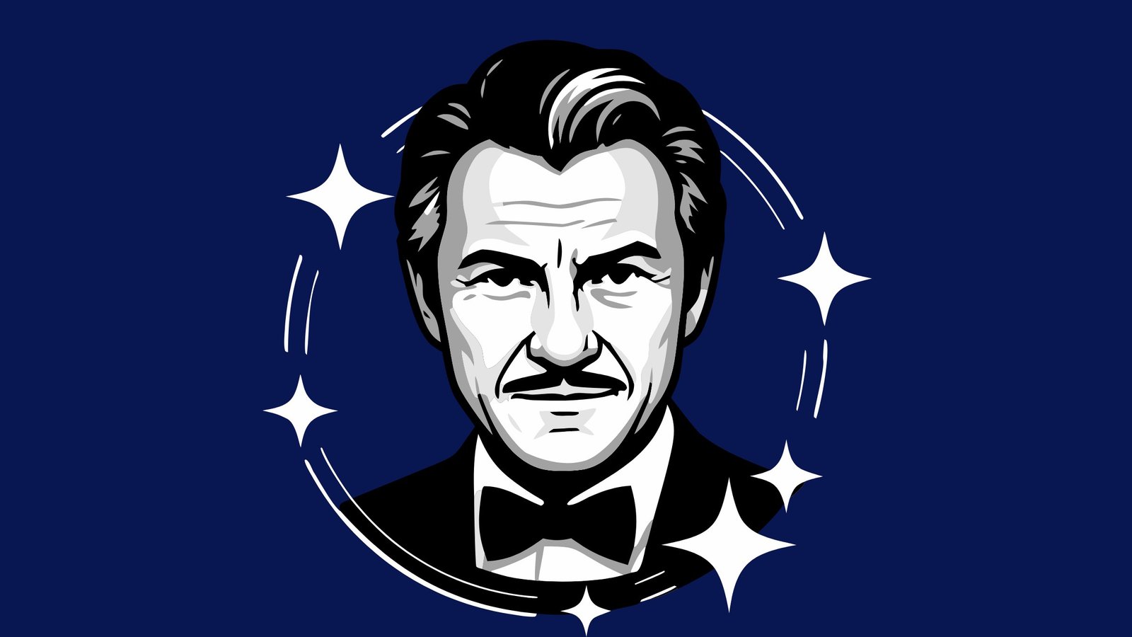 Détail du logo : portrait d’un gentleman en smoking entouré d’éclats
