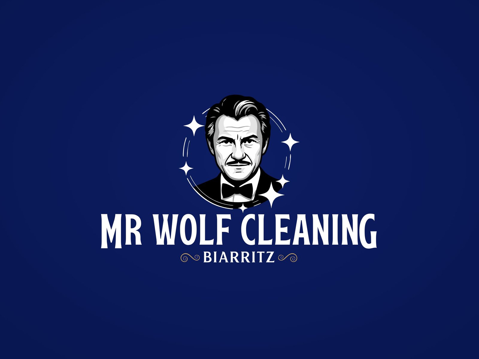 Logo Mr Wolf Cleaning Biarritz sur fond bleu marine