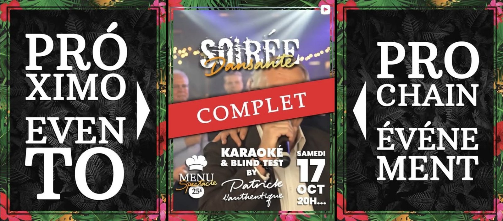Triptyque Instagram « Próximo evento – Soirée dansante – Prochain événement »